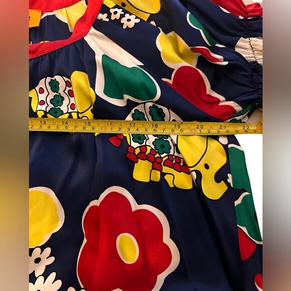 Voom Joy Han Floral Elephant Print Silk Art to Wear Shirt Dress Flared, XS - Picture 4 of 10